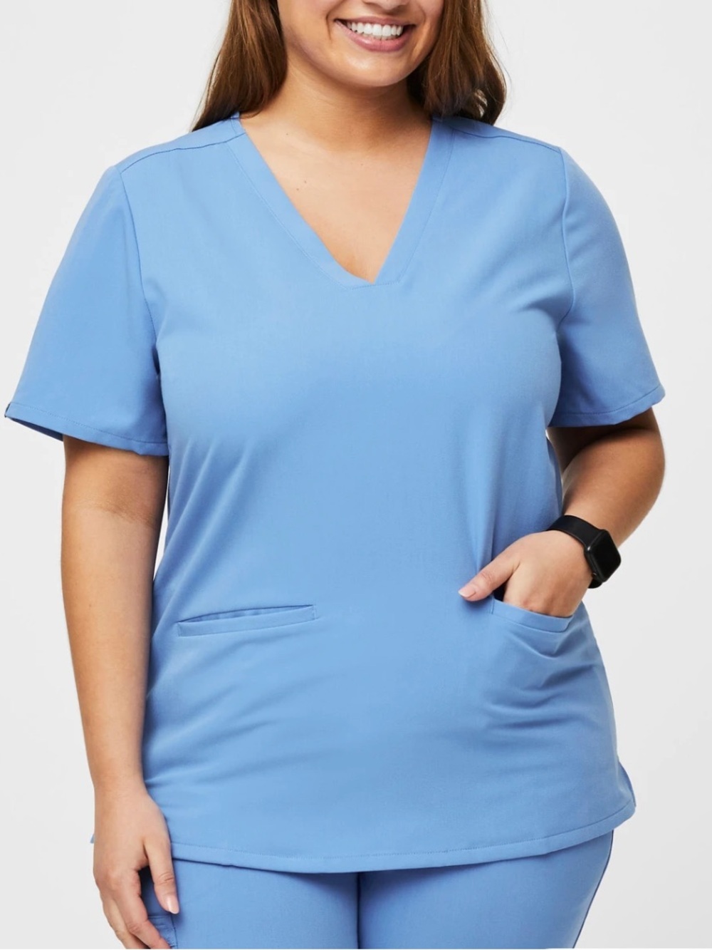 FIGS Technical Collection Scrub Top XXL Blue V-Neck Stretch Medical Uniform